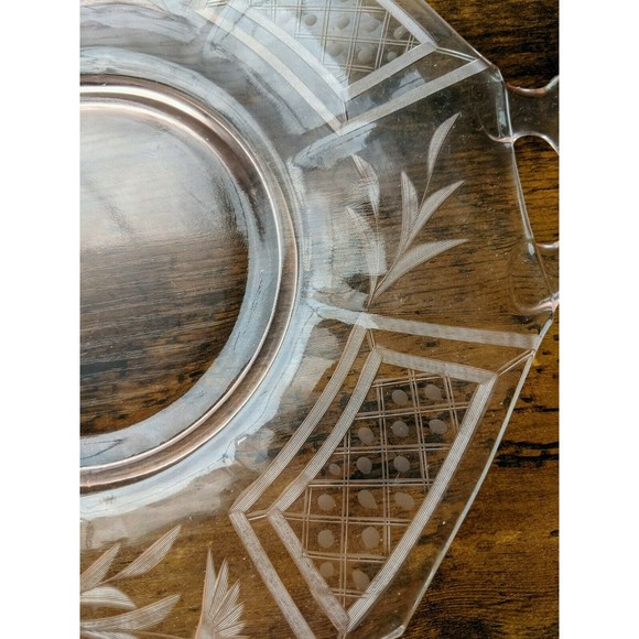 Vintage Pink Elegant Depression Era Glass Platter W Floral Etchings - Picture 3 of 4